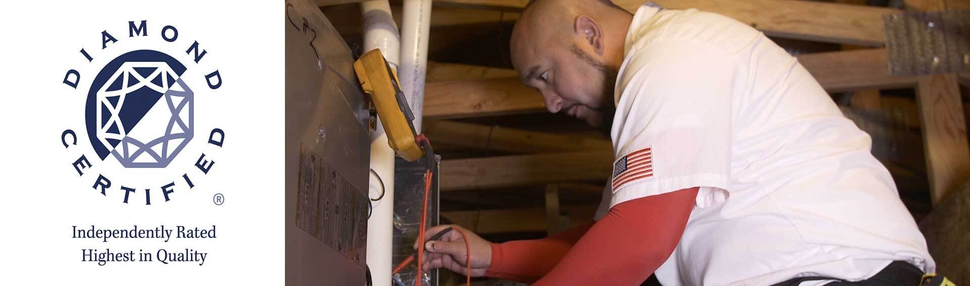Senior Comfort Adviser, Danny Mendoza servicing a client’s furnace in Brentwood, CA Senior Comfort Adviser, Danny Mendoza servicing a client’s furnace in Brentwood, CA