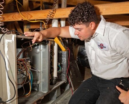 Perfect Star Heating and Air Conditioning Concord, CA. Senior Technician, Danny Mendoza, with a client in Brentwood, CA Heating Services